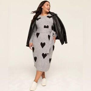Lane Bryant Plus Size Textured Heart Print Midi Sweater Dress